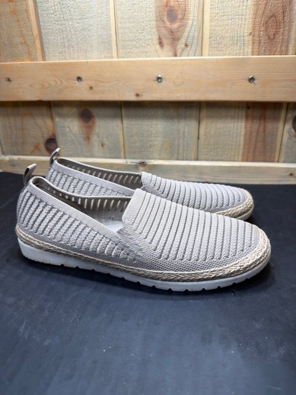 BOBS from Skechers Womens 7.5 Taupe Knit Espadrille Memory Foam Flats 113245